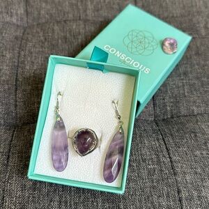 Conscious Items Amethyst Earrings and Ring Set